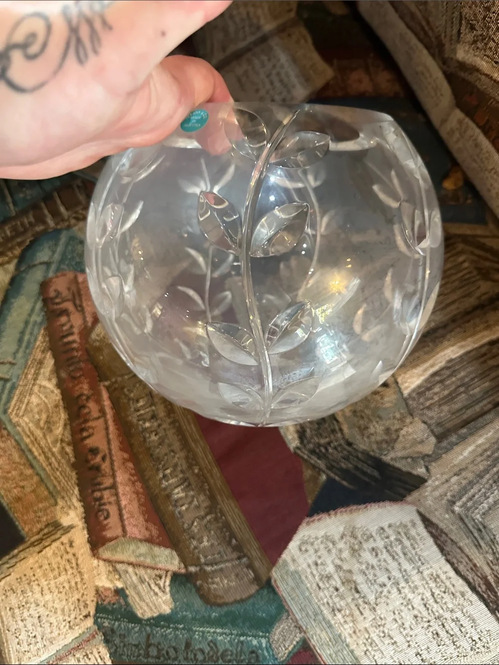 Crystal Leaf Etched Glass Bowl tiffany & co